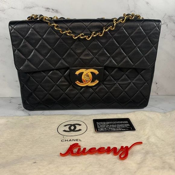 ❌❌ CHANEL Maxi Jumbo 34 Quilted Matelasse XL Lambskin vintage Crossbody flap Bag - Picture 4 of 16